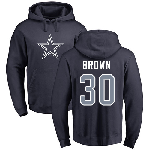 Men Dallas Cowboys Navy Blue Anthony Brown Name and Number Logo 30 Pullover NFL Hoodie Sweatshirts